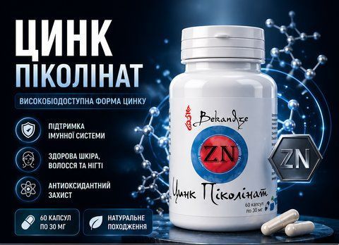 Цинк піколінат 50 мг &mdash; при зниженому тонусі імунітету, проблемах зі шкірою та волоссям, гормональному дисбалансі, 60 капсул 1474209818 фото