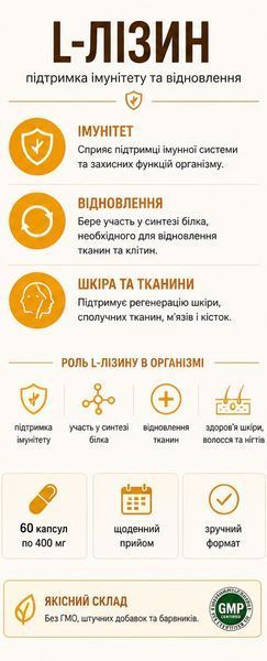 L-лізин 300 мг, 60 капсул &mdash; при навантаженнях і перевтомі для відновлення та підтримки імунітету, амінокислота, BEKANDZE 2627338150 фото