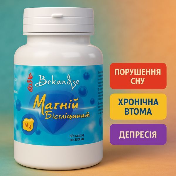 Магній бісгліцинат Bekandze 350 мг 60 капсул &ndash; для нервової системи, серця, м&rsquo;язів та якісного сну 2237207858 фото