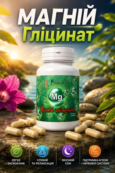 Магній гліцинат 400 мг, 60 капсул &mdash; хелатна форма, сприяє зменшенню втоми та нормальній роботі нервової системи, BEKANDZE 3149266369 фото